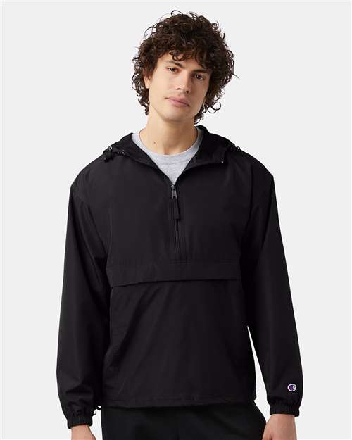7378 Hooded Packable Quarter-Zip Jacket
