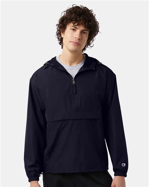 7378 Hooded Packable Quarter-Zip Jacket