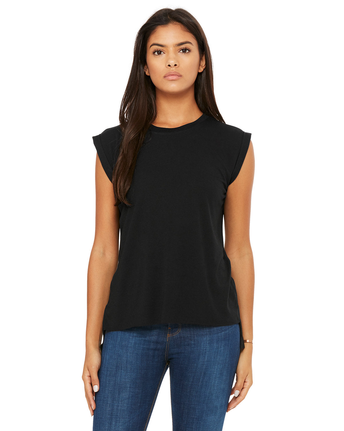 Ladies' Flowy Muscle T-Shirt with Rolled Cuff