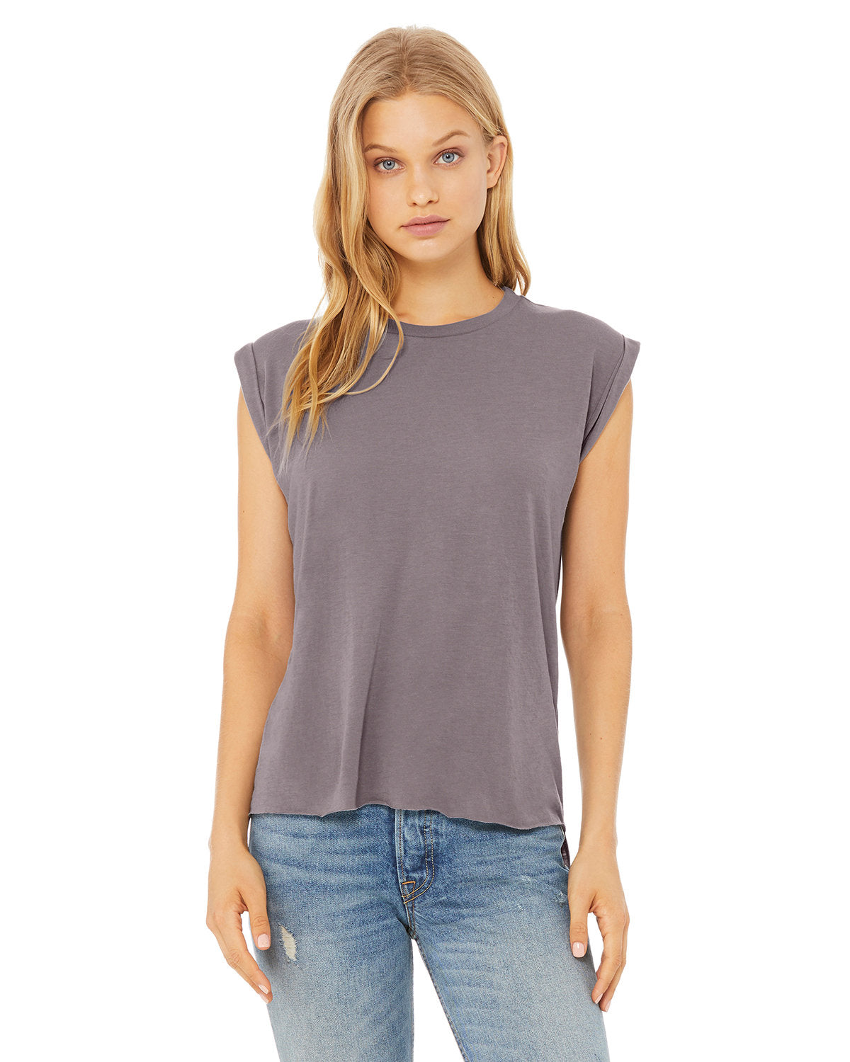 Ladies' Flowy Muscle T-Shirt with Rolled Cuff