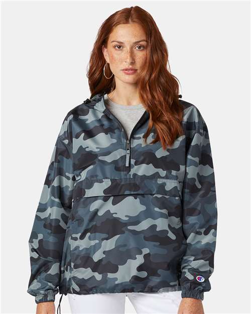 7378 Hooded Packable Quarter-Zip Jacket