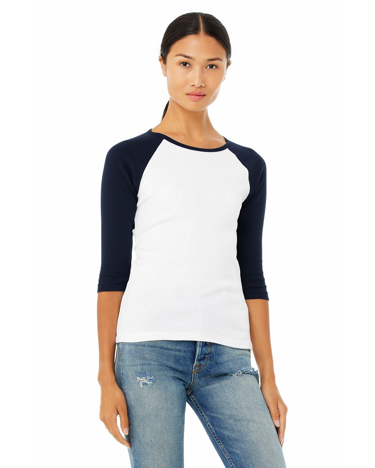 Ladies' Baby Rib Three-QuarterSleeve Contrast Raglan T-Shirt