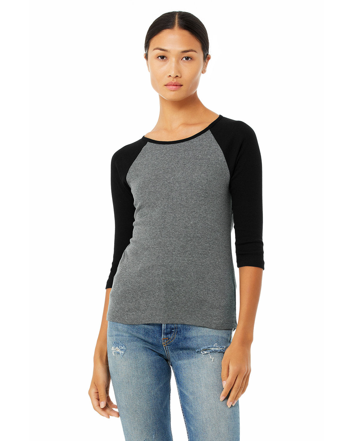 Ladies' Baby Rib Three-QuarterSleeve Contrast Raglan T-Shirt