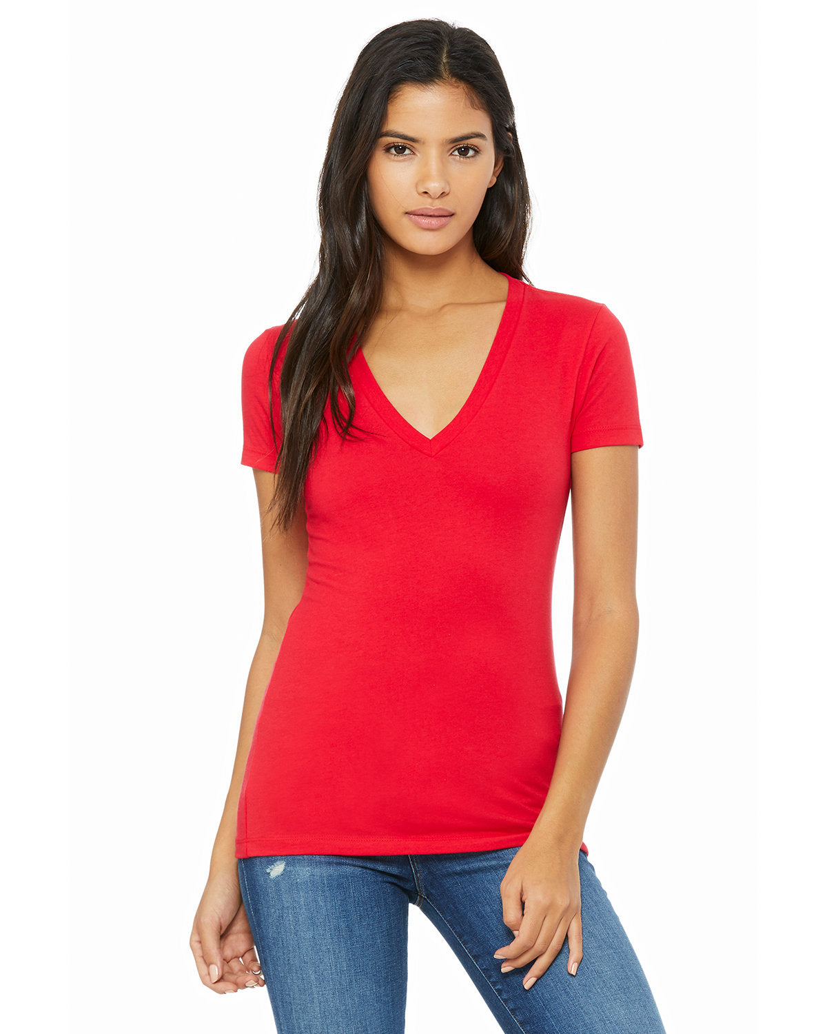 Ladies' Jersey Short-Sleeve Deep V-Neck T-Shirt