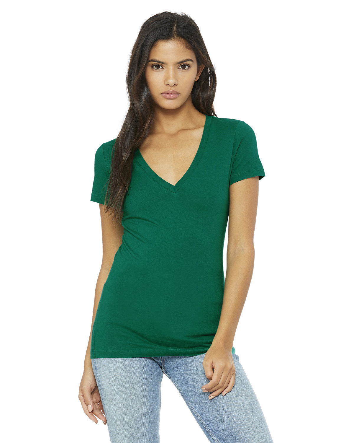 Ladies' Jersey Short-Sleeve Deep V-Neck T-Shirt