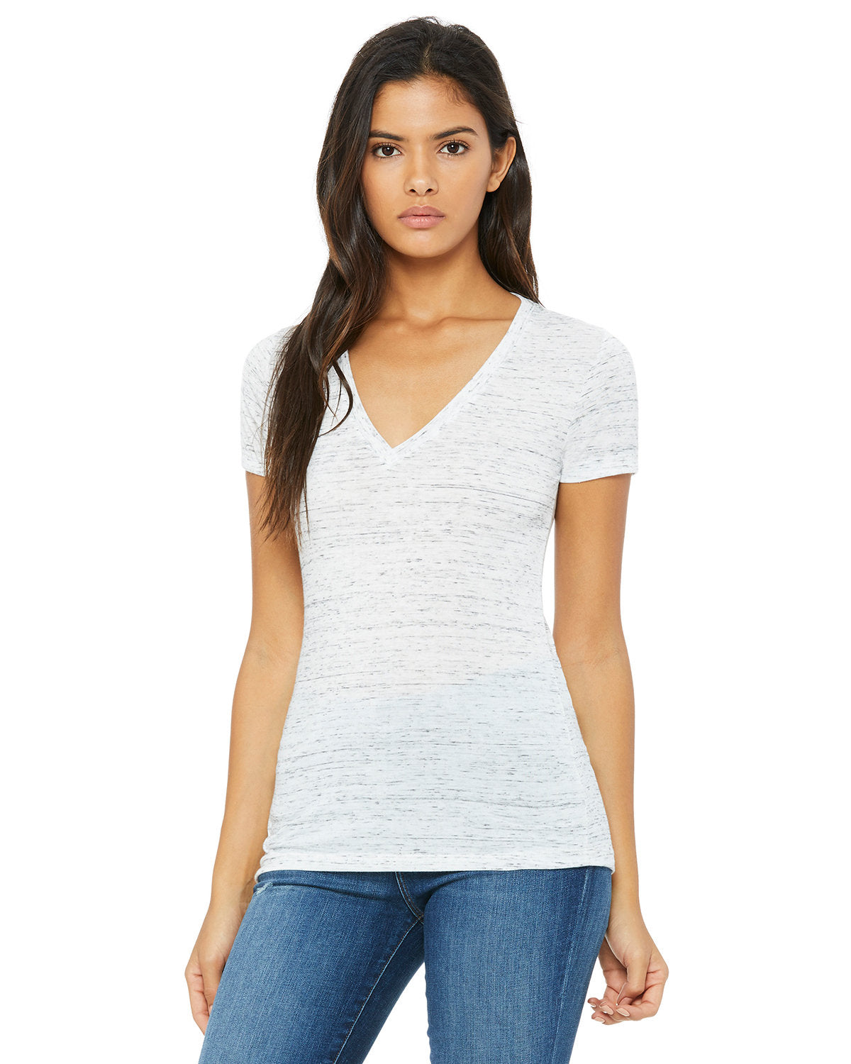 Ladies' Jersey Short-Sleeve Deep V-Neck T-Shirt