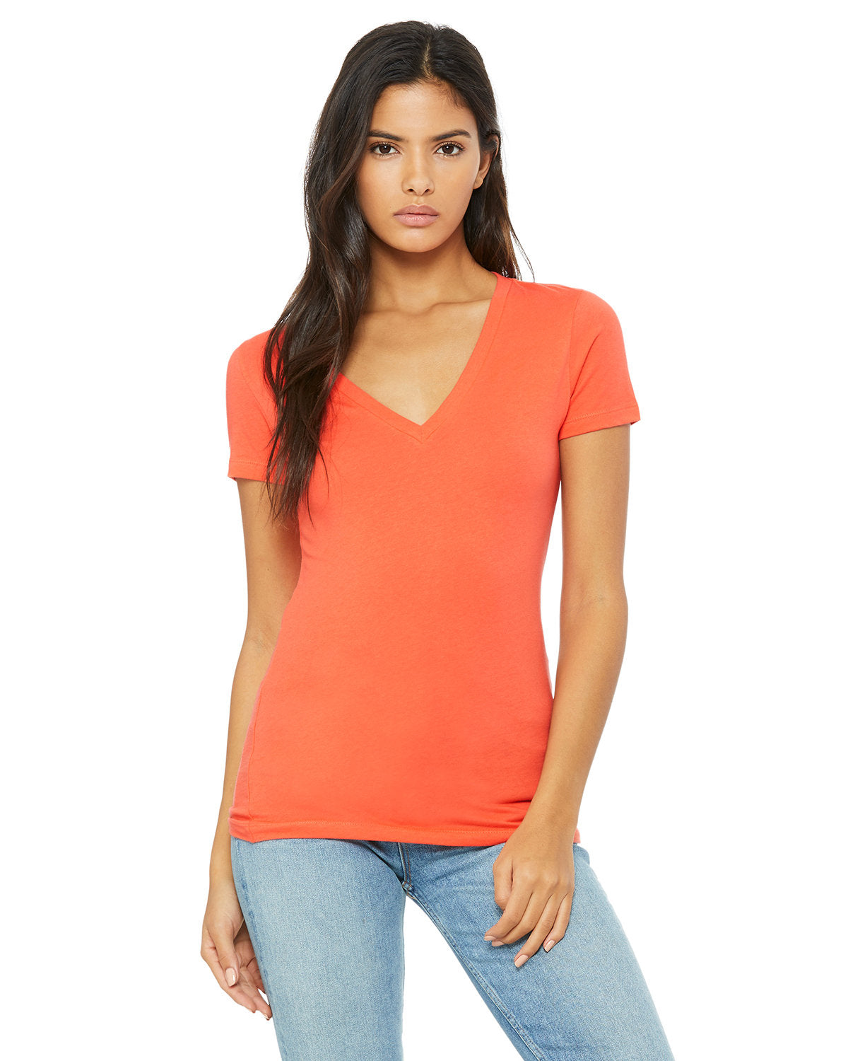 Ladies' Jersey Short-Sleeve Deep V-Neck T-Shirt