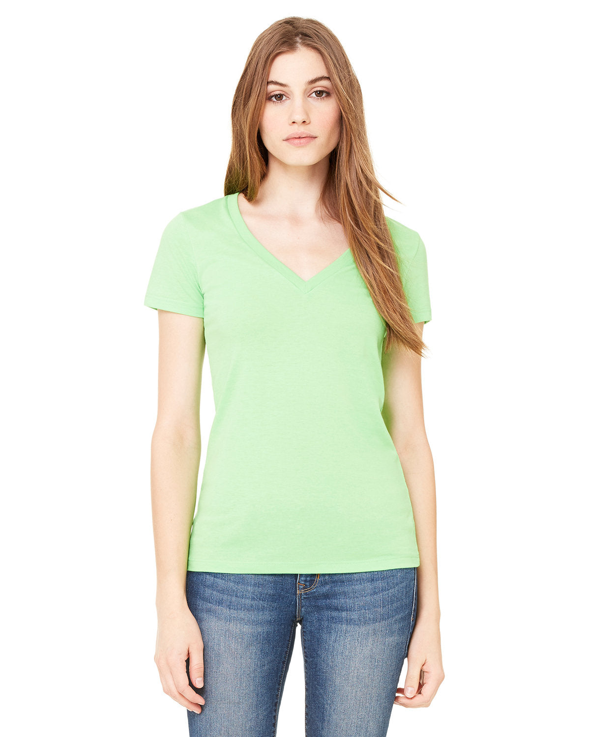 Ladies' Jersey Short-Sleeve Deep V-Neck T-Shirt