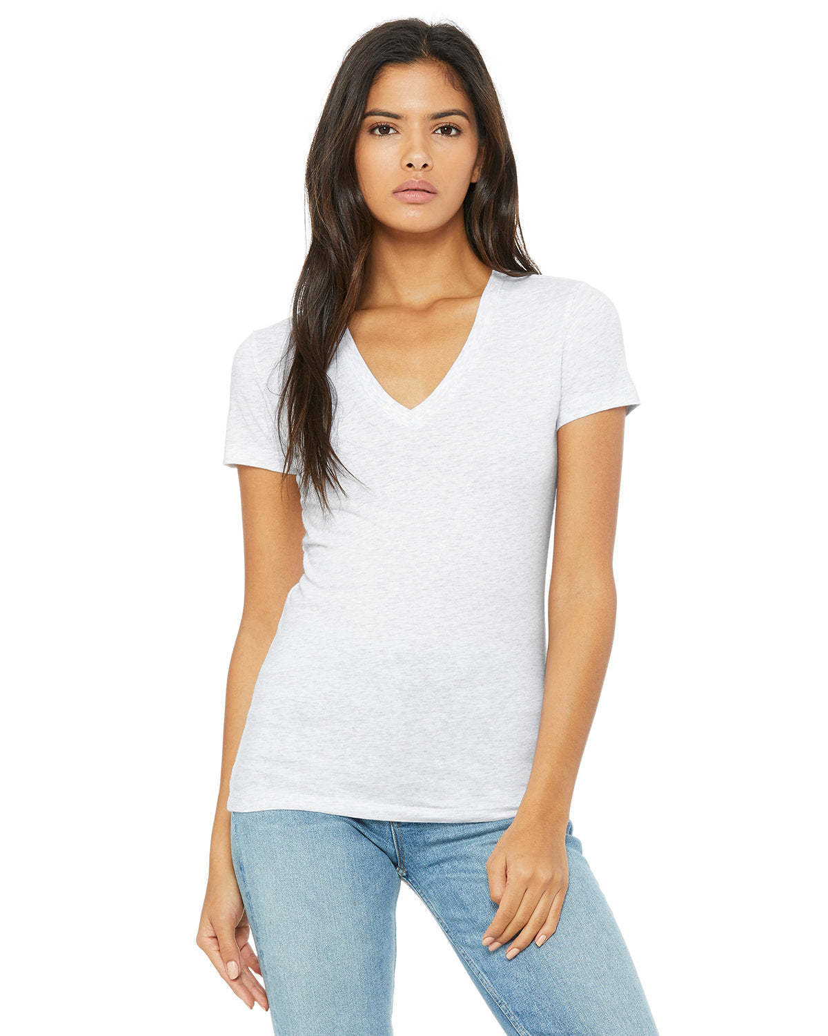 Ladies' Jersey Short-Sleeve Deep V-Neck T-Shirt