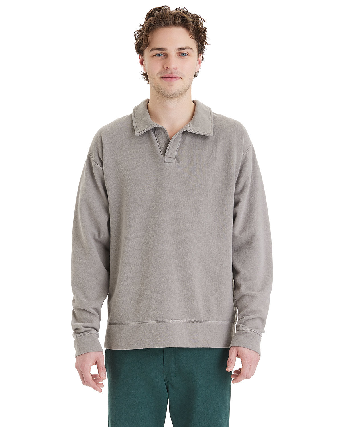Unisex Garment Dye Polo Collar Sweatshirt
