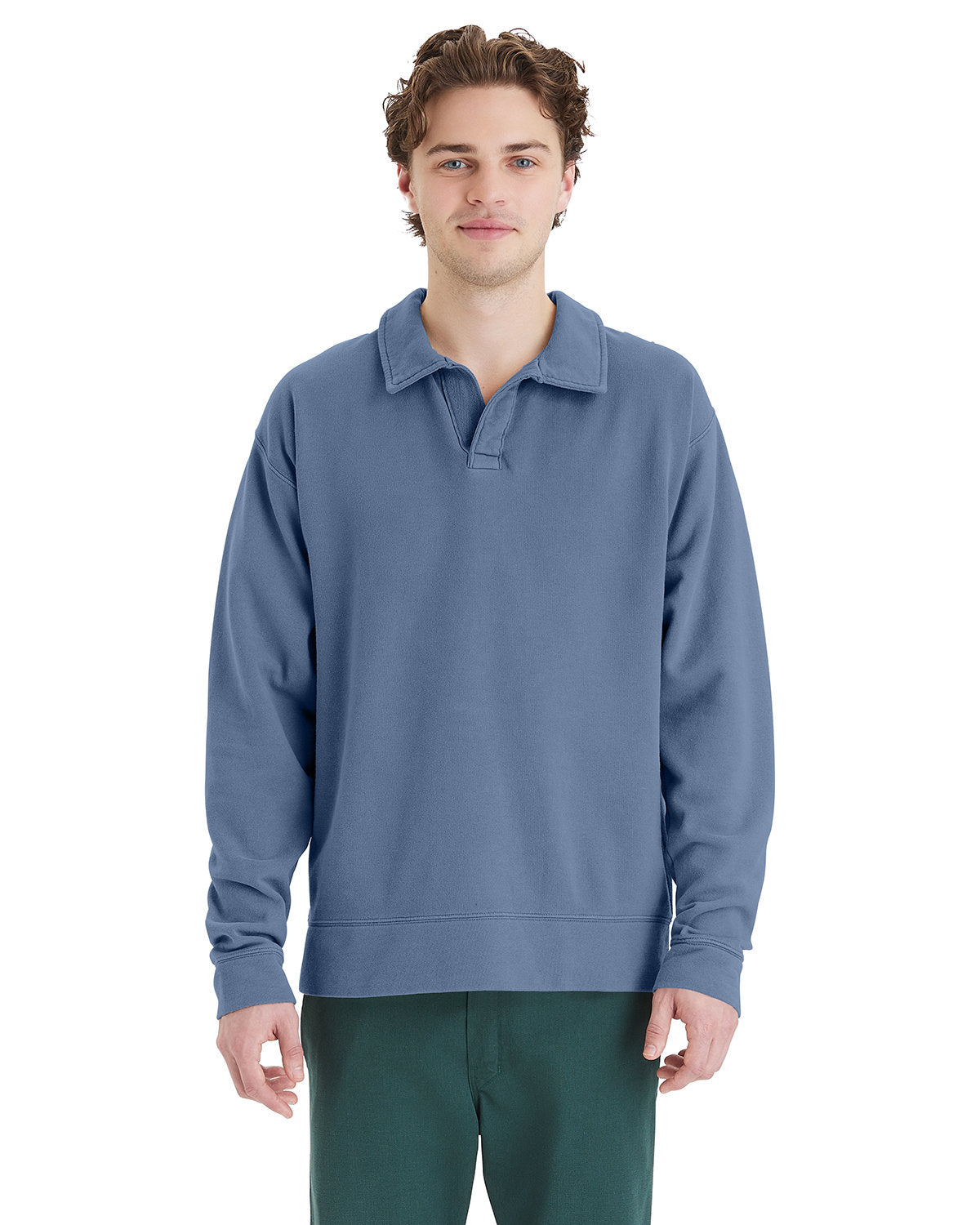 Unisex Garment Dye Polo Collar Sweatshirt
