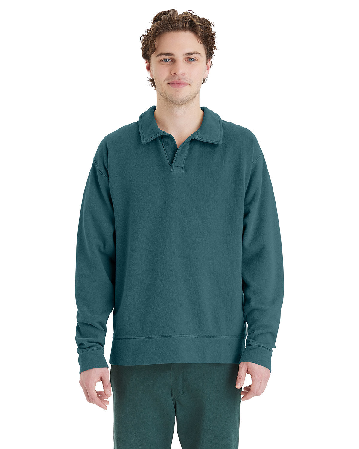 Unisex Garment Dye Polo Collar Sweatshirt