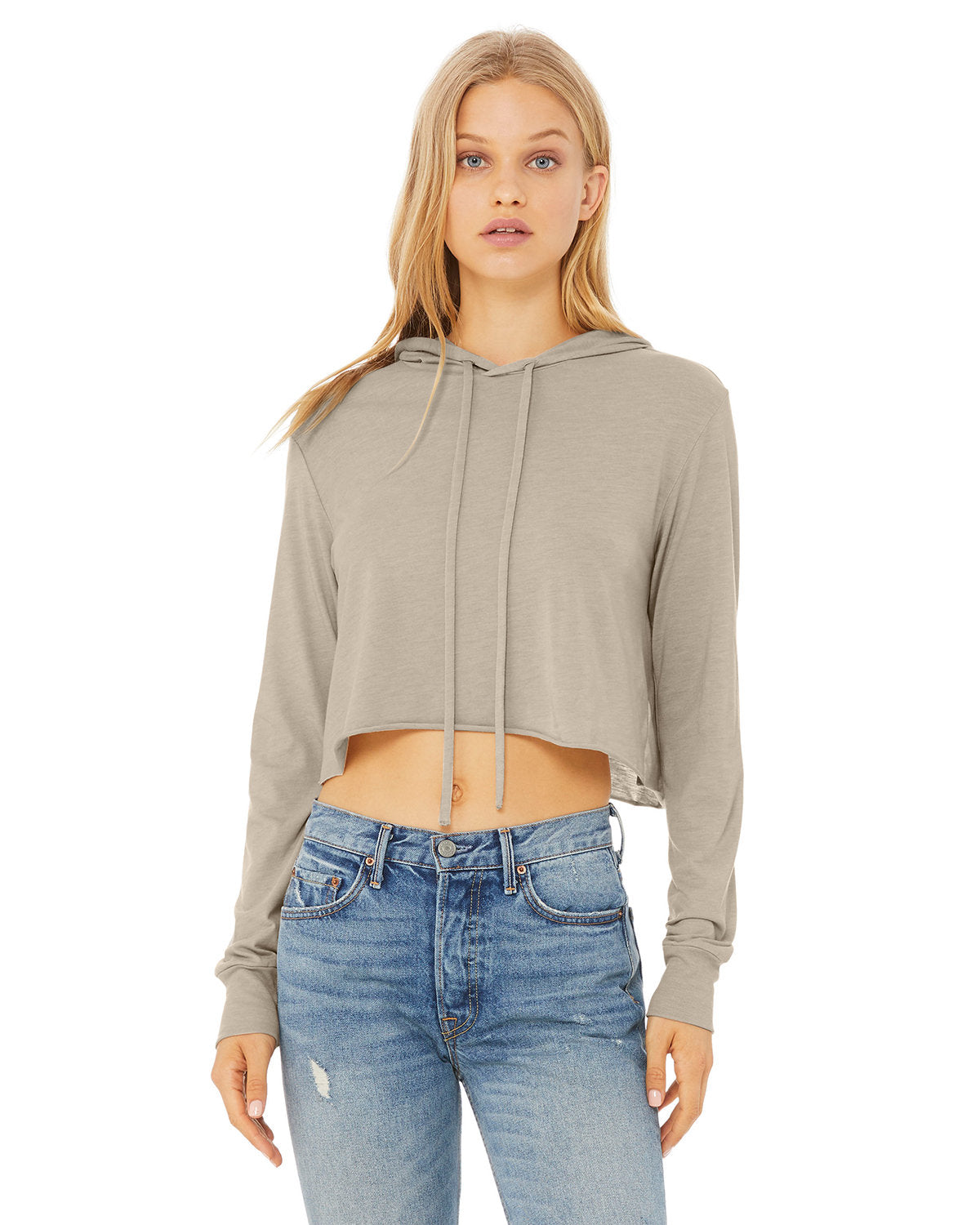 Ladies' Cropped Long Sleeve Hooded T-Shirt