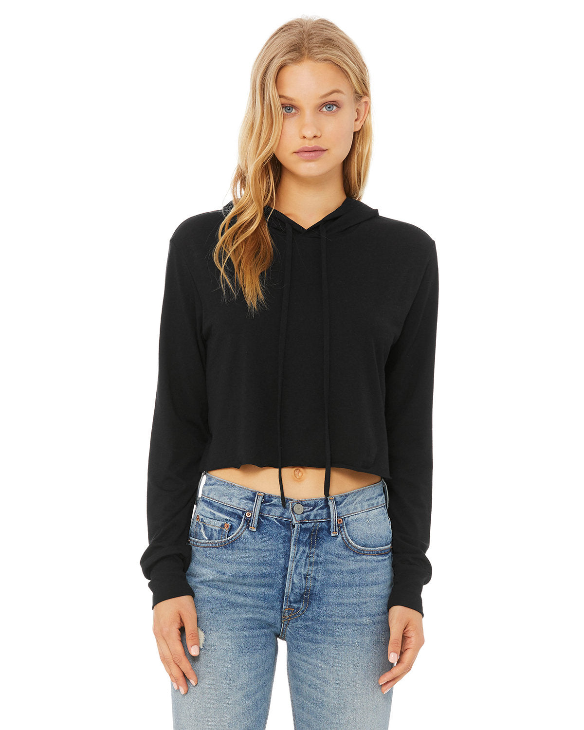 Ladies' Cropped Long Sleeve Hooded T-Shirt