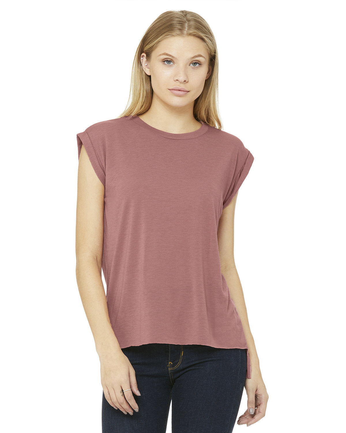 Ladies' Flowy Muscle T-Shirt with Rolled Cuff